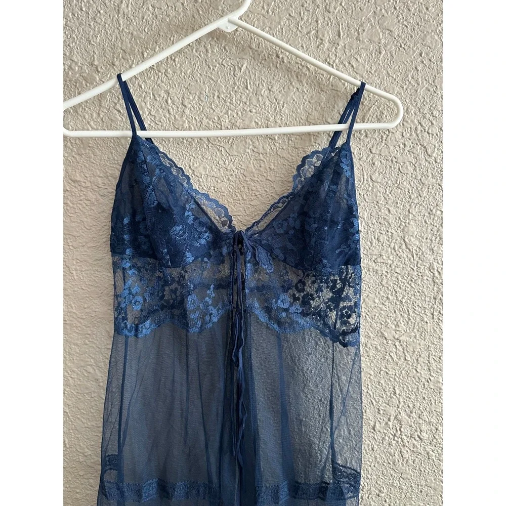 Victoria's Secret Y2K‎ Sheer Lace Babydoll Top Navy Coquette Whimsigoth Fairy S
